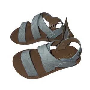 Lucky Brand Light Blue Woven Strappy Flat Sandals Hook and‎ Loop Ankle Strap 6